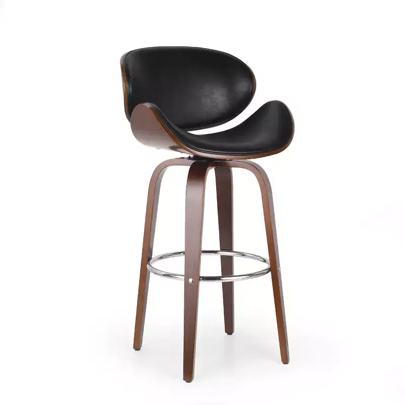 Mid Century Modern Faux Leather and Wood 30 Swivel Barstool