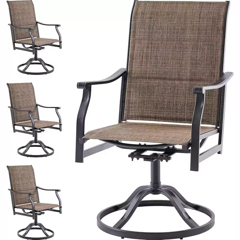 Set of 4 Swivel Patio Dining Chairs - Padded Textilene Fabric for All-Weather Comfort, Ergonomic Design Ideal for Backyard, Balcony, and Garden