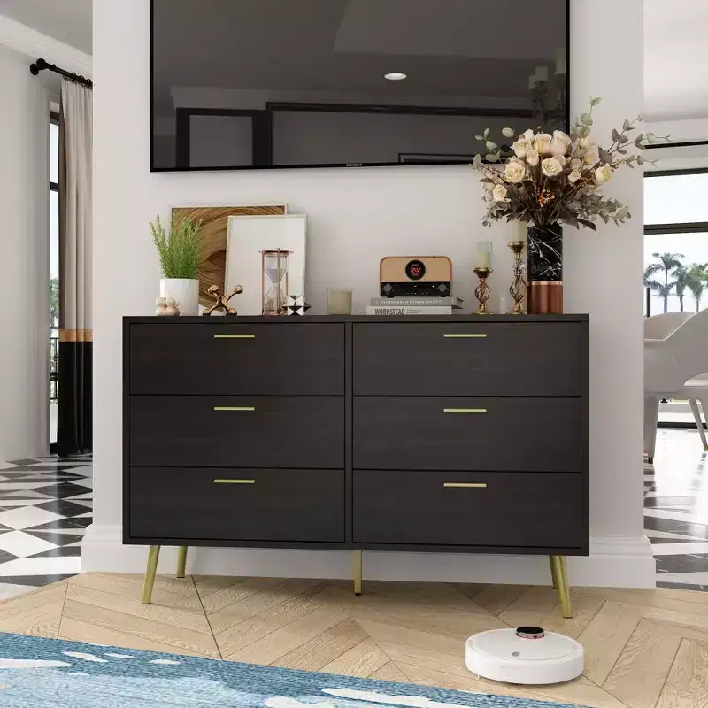 6-Drawer Dresser, Brown / White, Single Assembly
