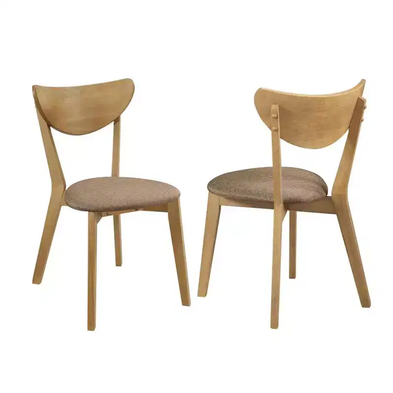 Simple Relax Set of 2 Upholstered Dining Side Chairs in Light Walnut and Brown