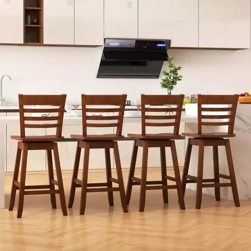 Costway 4 PCS 24.5 Counter Height Bar Chairs Swivel Bar Stools with Hollow Backrest Brown/White
