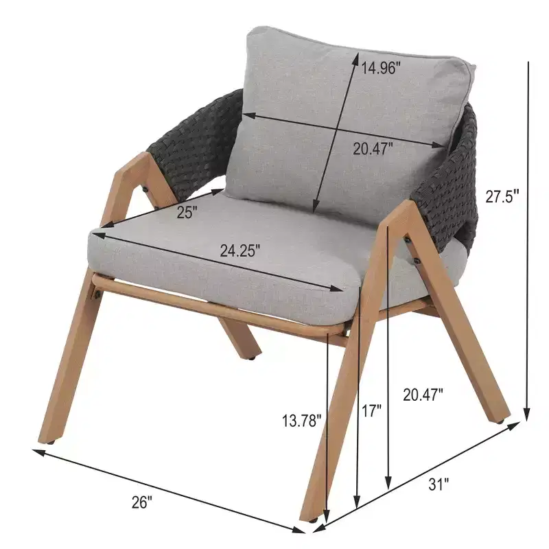 Christopher Knight Home Kaia Patio Modern Metal & Rattan Upholstered Accent Chairs with Faux Wood Finish (Set of 2)