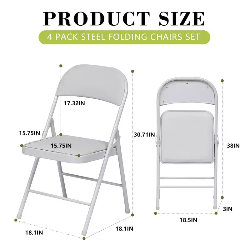 SUGIFT 4 Pack Folding Chairs with Padded Seats, Metal Frame with Pu Leather Seat & Back, White