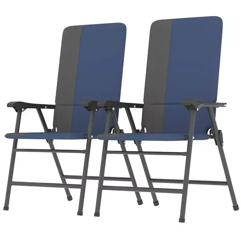 Outsunny Folding Patio Chairs Set of 2, Padded High Back Lawn Chairs with Armrests, 600D Oxford Fabric, Portable Outdoor Camping Chairs