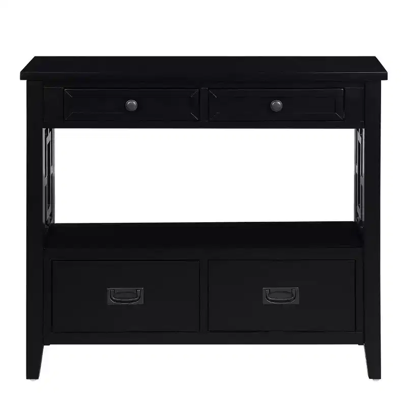 36'' Farmhouse Wood Console Table with 4 Drawers and 1 Storage Shelf for Entryway and Living Room , Black