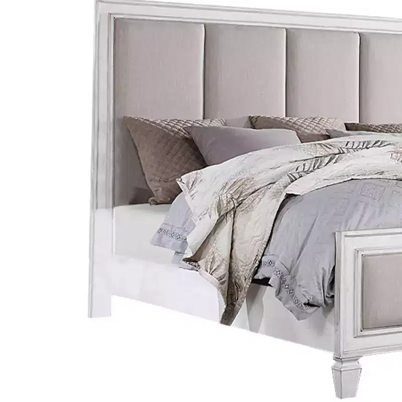 88 Eastern King Bed Katia Bed Light Gray Linen, Rustic Gray Weathered White Finish - Acme Furniture