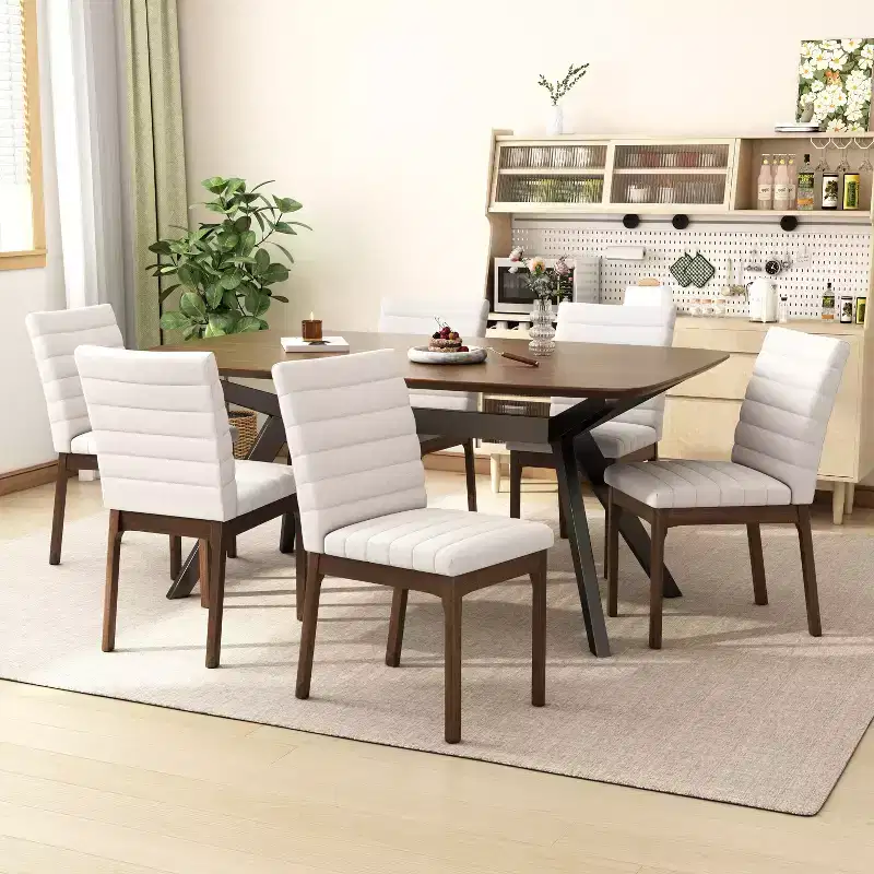 Christopher Knight Home Latisha 7 Piece Mid-Century Modern Rubberwood Upholstered Dining Set