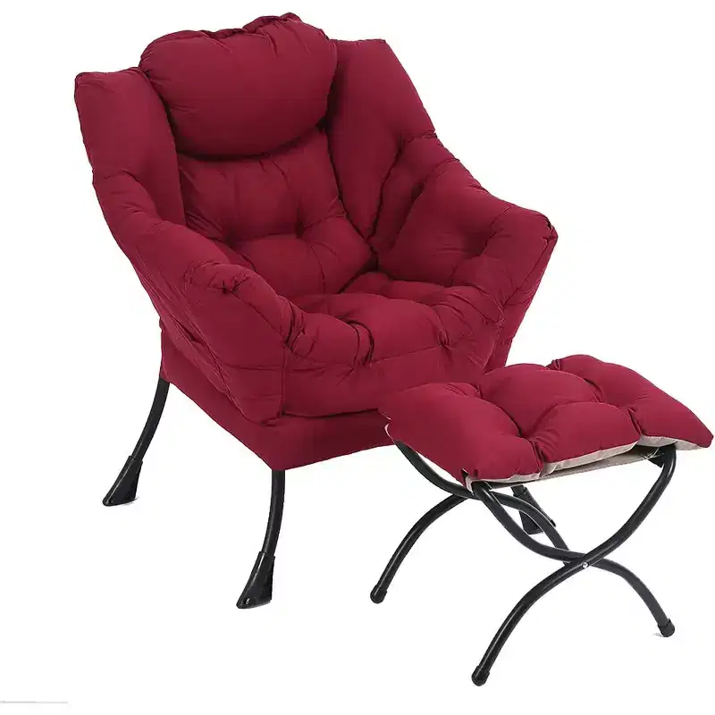 Accent Leisure Armchair with Ottoman, Side Pocket & Armrests – Dark Grey