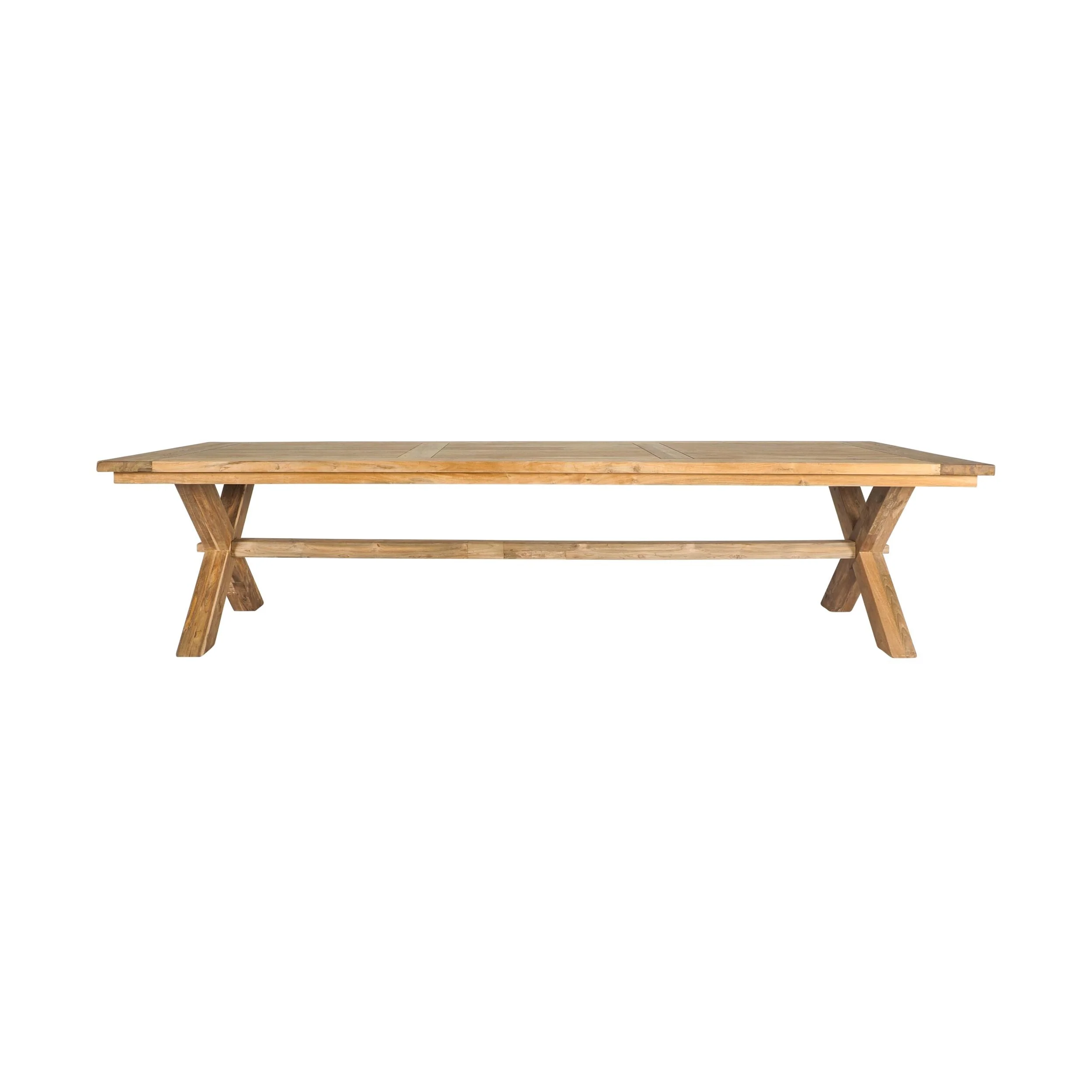 Reclaimed Teak Cross Leg Solid Timber Dining Table Natural 320cm