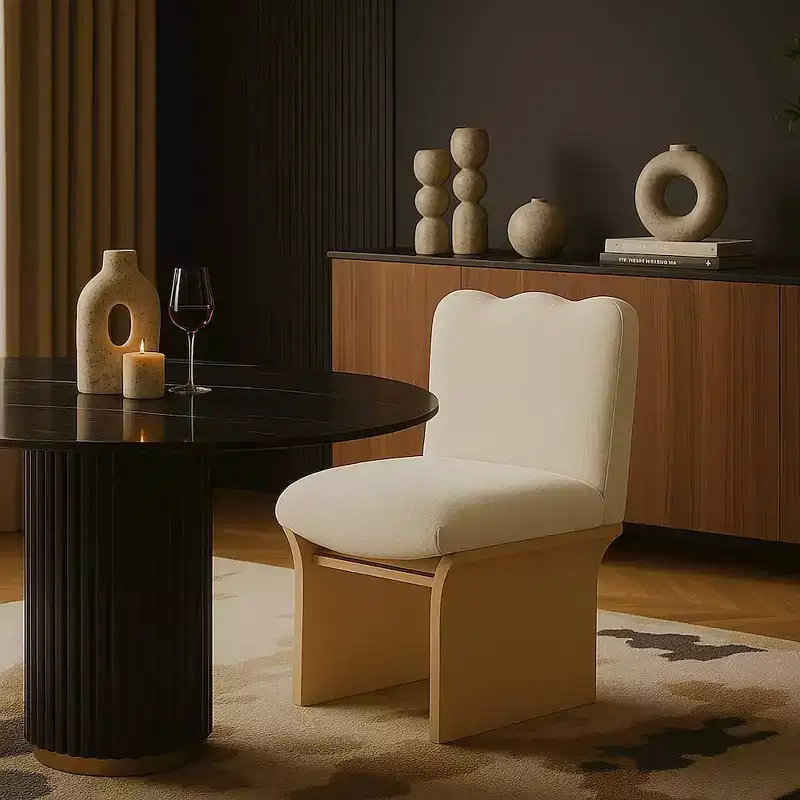 Shaw Cream Chenille Fabric Upholstered Dining Chair