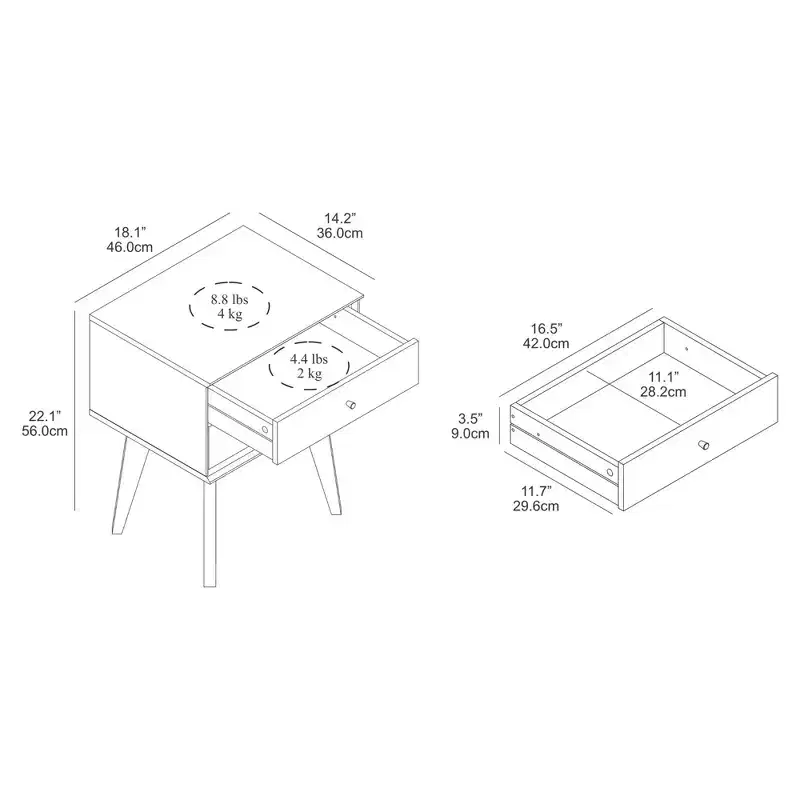 Galano 2-Drawer Nightstand with Angled Legs 18.1 W x 14.2 D x 22.1 H