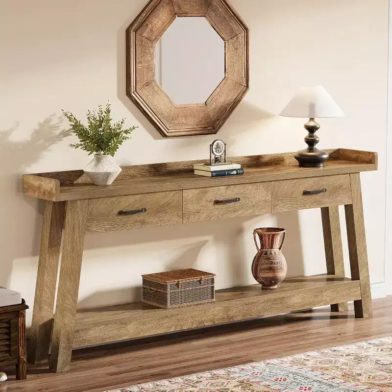 2-Tier Sofa Table with 3 Drawers, 70.9 Console Table