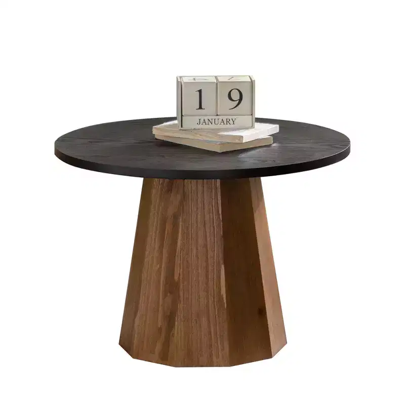 Round Coffee Table with Real Bark Pattern Veneer and Sturdy Pedestal Base