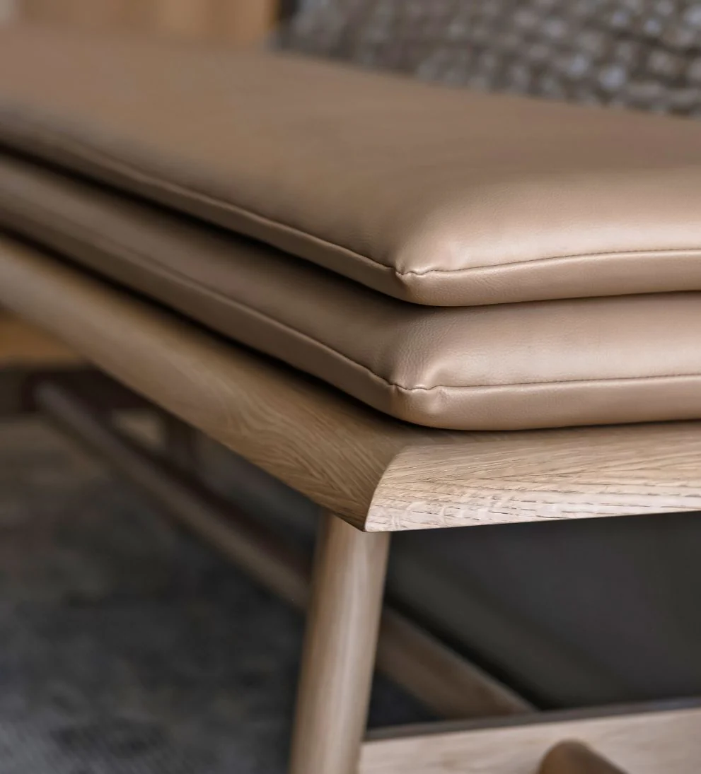Bench ¨C Solid White Oak Bench with Tapered Legs, Double Leather Cushion, Scandinavian-Inspired Design, Versatile Statement Piece for Any Space, 66L x 18W x 21H