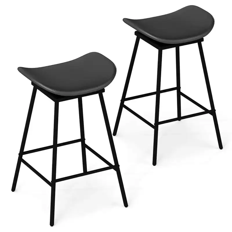 Costway Swivel Barstools Set of 2/4 Faux Leather Upholstered Backless Bar Height Chairs Black/Brown