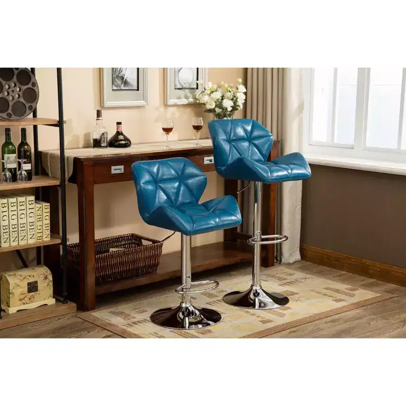 Roundhill Furniture Glasgow Contemporary Tufted Adjustable Height Hidraulic Bar Stools, Blue, Set of 2