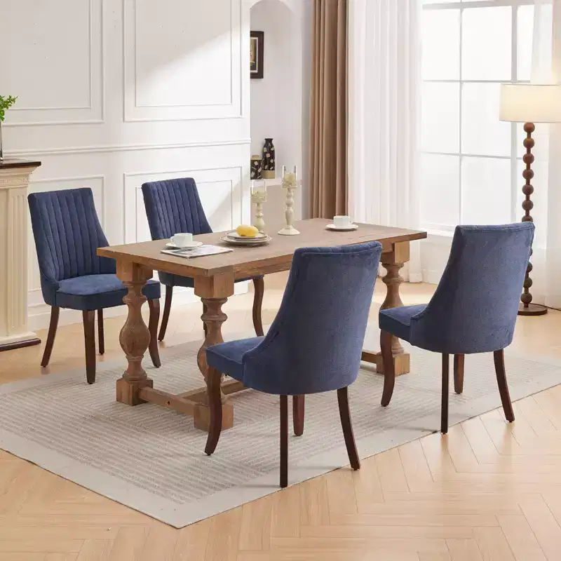 CLIHOME Set of 2 Rayon Cloth Flocking Linen Dining Chairs Channel Kitchen Dinner Chair Comfy Fabric Upholstered Accent Chair