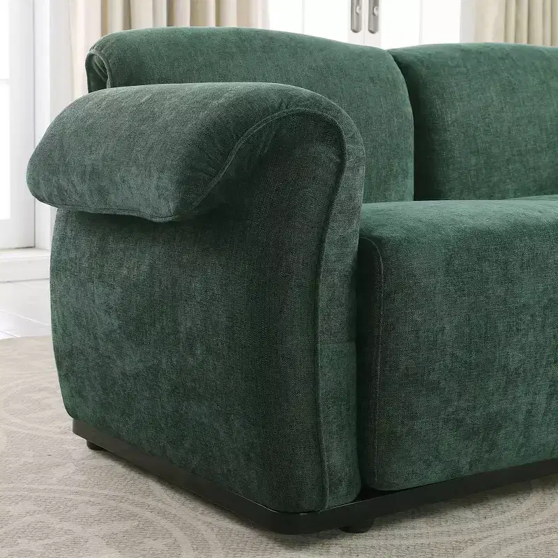 GDFStudio Khalid Modern 93 3-Seater Wood and Iron Chenille Upholstered Sectional Sofa with Split Backrest