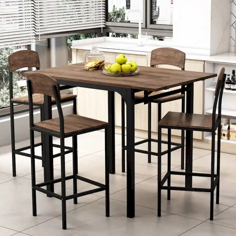 Farmhouse 5-piece Counter Height Drop Leaf Dining Table Set with Dining Chairs for 4