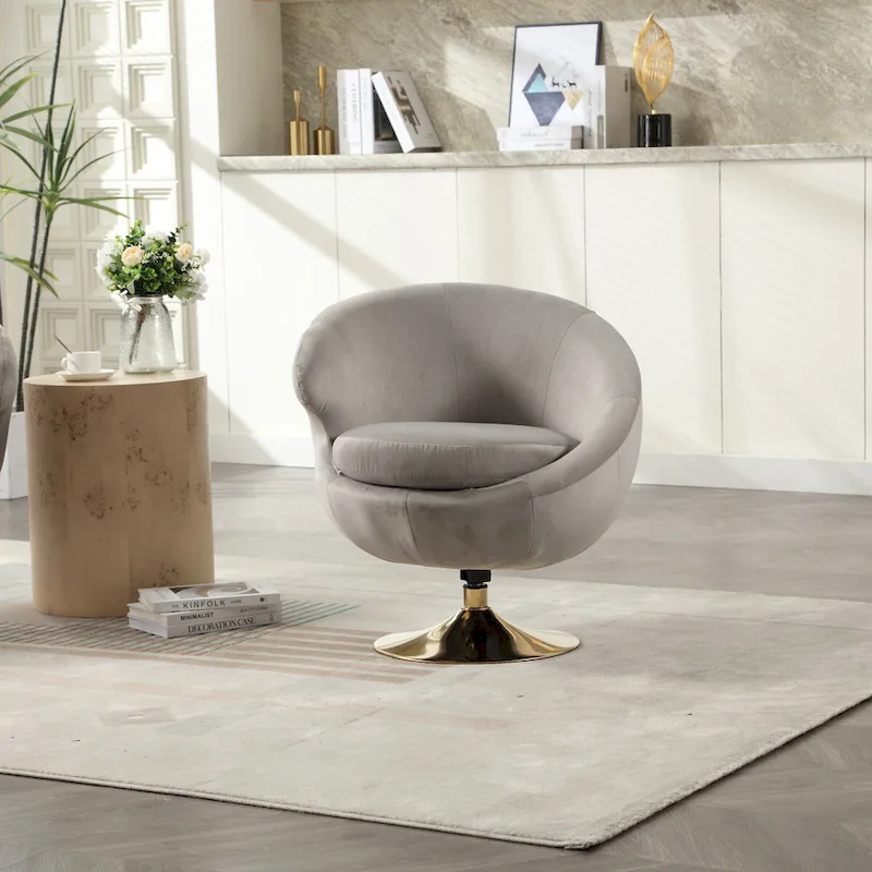 Velvet 360 Degree Swivel Left Cuddle Barrel Accent Chairs