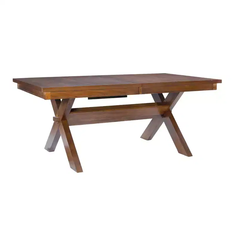 Farmhouse Solid Wood Dining Table, Dark Hazelnut, Seats 6-8 with Butterfly Leaf