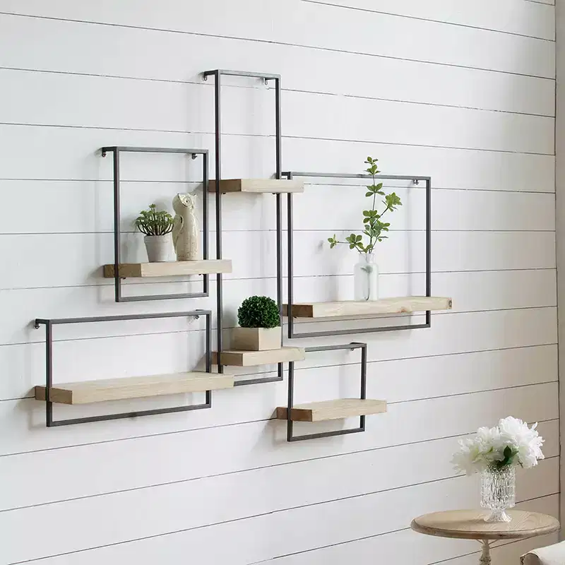Iron and Wood Wall Shelf Hanging Decor 15.7x5.9x17.7
