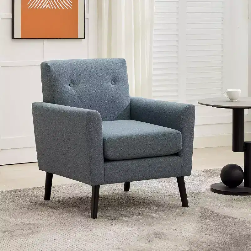Fabric Accent Chair with Wood Legs, Mid-Century Modern Armchair for Living Room, Bedroom, Apartment