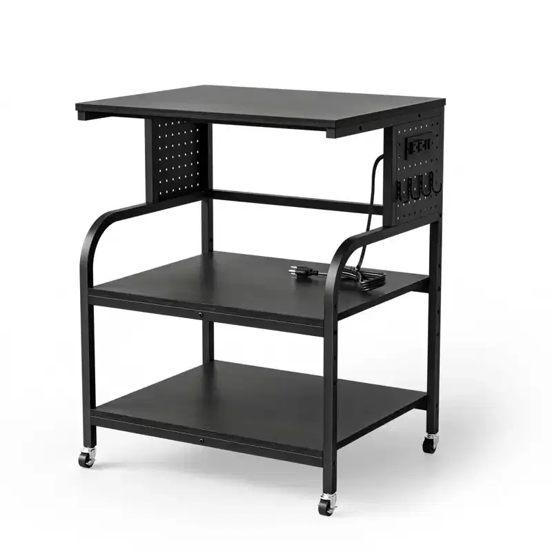 VINGLI 3 Tier Large 3D Printer Stand with Power Outlet/USB Port, Rolling Printer Cart with Adjustable Shelf, Laser Printer Table (Black)
