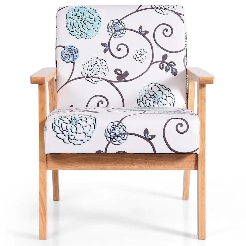 Gymax 2PCS Accent Armchair Upholstered Chair Home Office w/ Wooden - 25 x 26.5 x 32