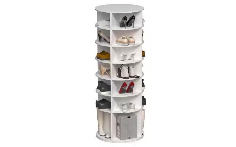 Zevemomo 7-Tier Rotating Shoe Rack Tower, 360 Spinning Shoe Carousel Organizer, for Entryway, Closet, Living Room, Bedroom C Holds 28 Pairs, White