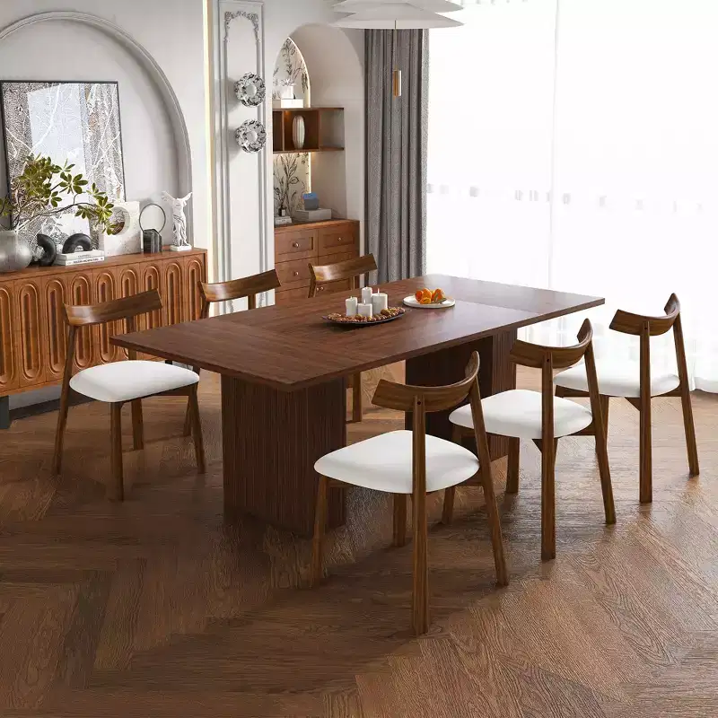 GDFStudio Camden 7 Piece Dining Table Set with Storage Base and Faux Leather Chairs