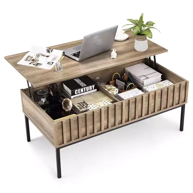 Lift Top Coffee Table, Mid Century Modern Coffee Table, Farmhouse Wooden Coffee Table with Hidden Storage Compartment, Rustic Center Table