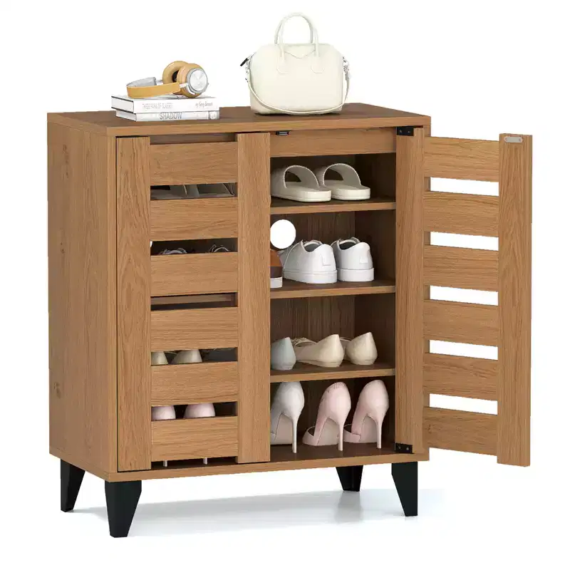 2-Door 4-Tier Farmhouse Shoe Cabinet Organizer with Louvered Door