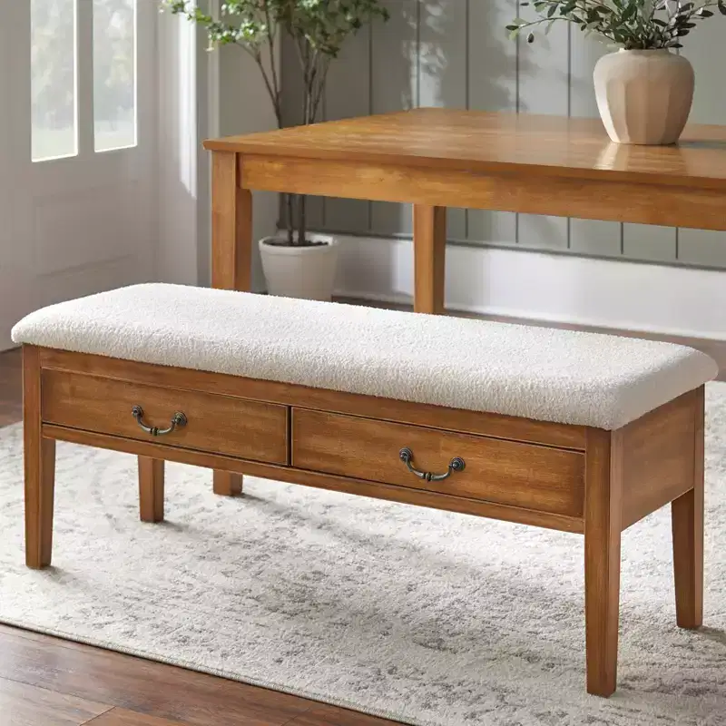 Lifestorey Palmer Farmhouse Bench with Storage Antique Oak