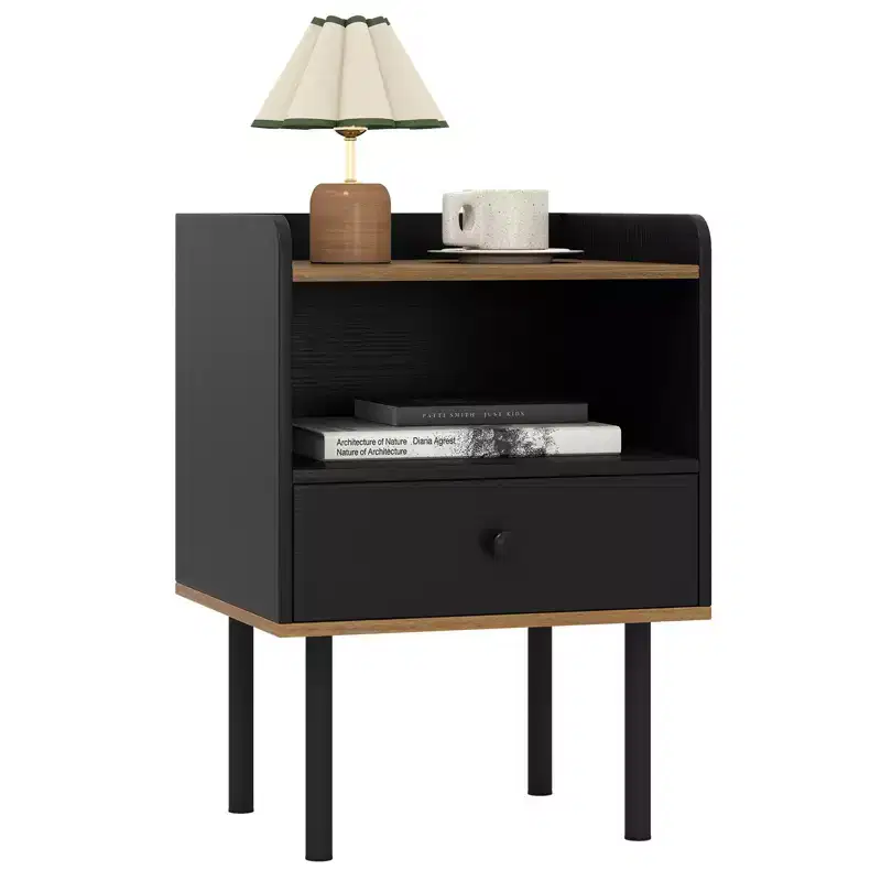 3-Tier Sofa Side Table w/ Open Storage Shelf Metal Legs for Living Room Bedroom