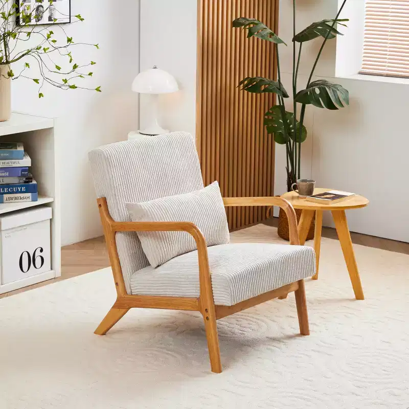 GDFStudio Sigrid Mid-Century Modern Upholstered Solid Wood Arm Chair with Pillow