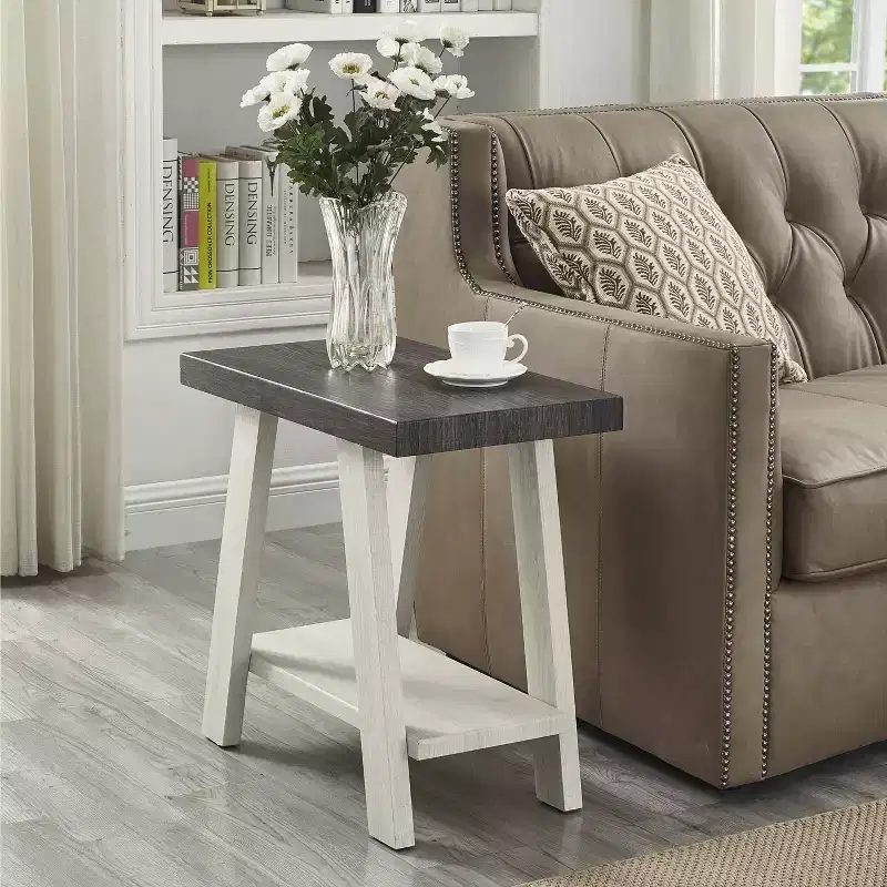 Two-Tone Wood Shelf Side Table – Weathered Charcoal & Beige, MDF, 23.5x14x22 in