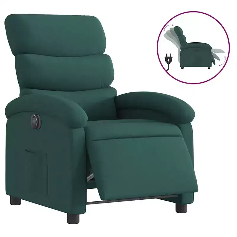 Electric Recliner Chair for Elderly - Adjustable Fabric Armchair, Dark Green