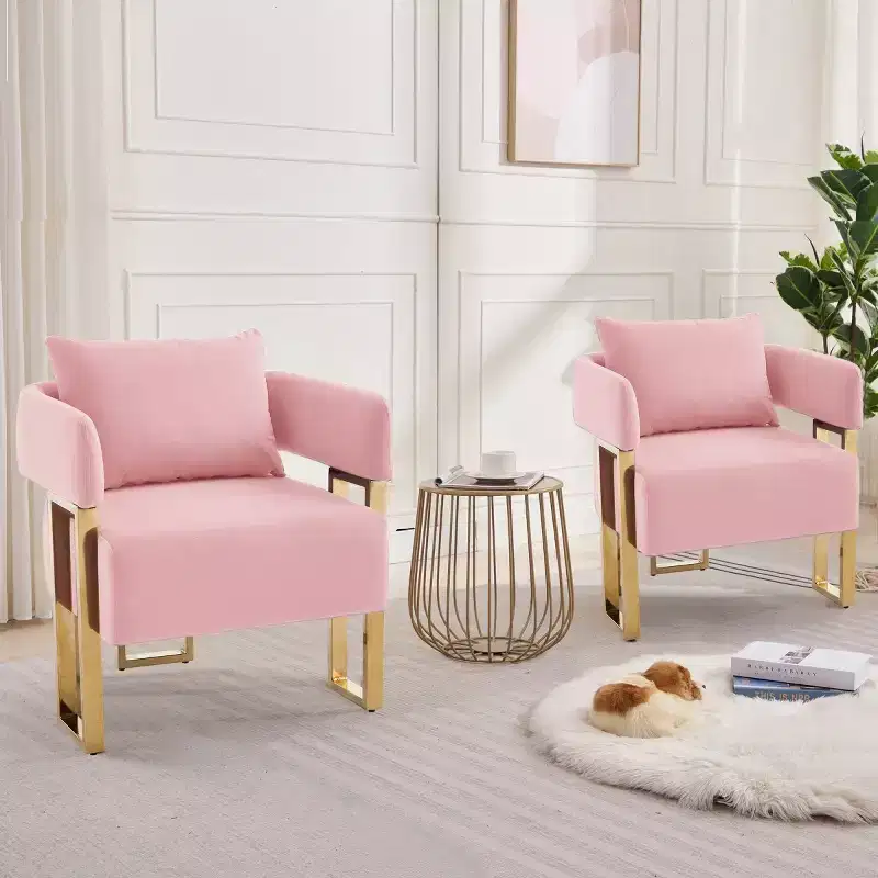 Set of 2 Modern Upholstered Accent Chairs with Gold Square Metal Legs & Foam Cushion, 26