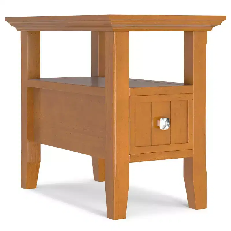 14 inch Wide Solid Wood Transitional Narrow Side Table with Drawer