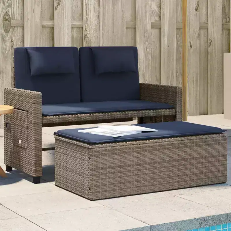 vidaXL Reclining Patio Bench with Cushions Seating Poly Rattan