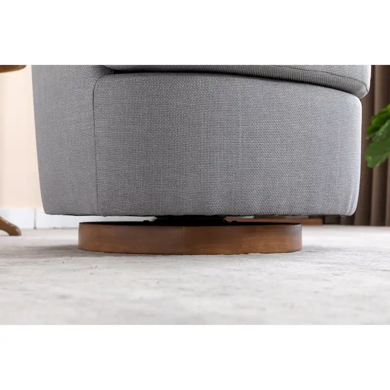 Light Blue Modern 30.3 Upholstered Swivel Accent Chair with Soild Wood Round Brown Base