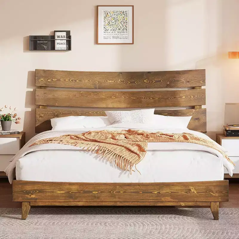 Solid Wood Bed Frame with Headboard, No Box Spring Needed