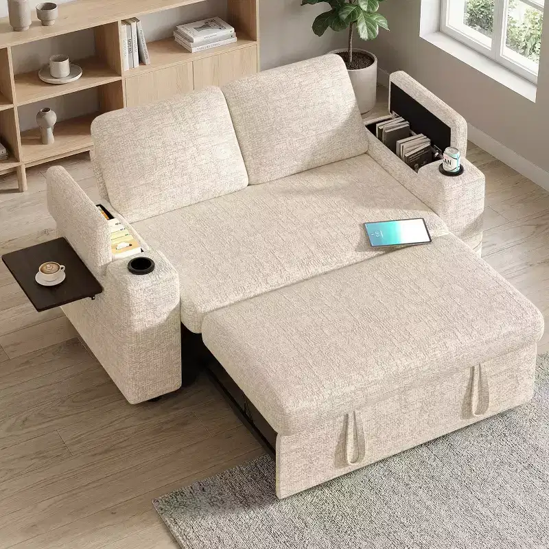 Dyonery 65.5 Sleeper Sofa Bed 4-in-1 with Adjustable Backrests, USB & Type-C Charging, Cup Holders, Side Pockets, Tool-Free Assembly,Green