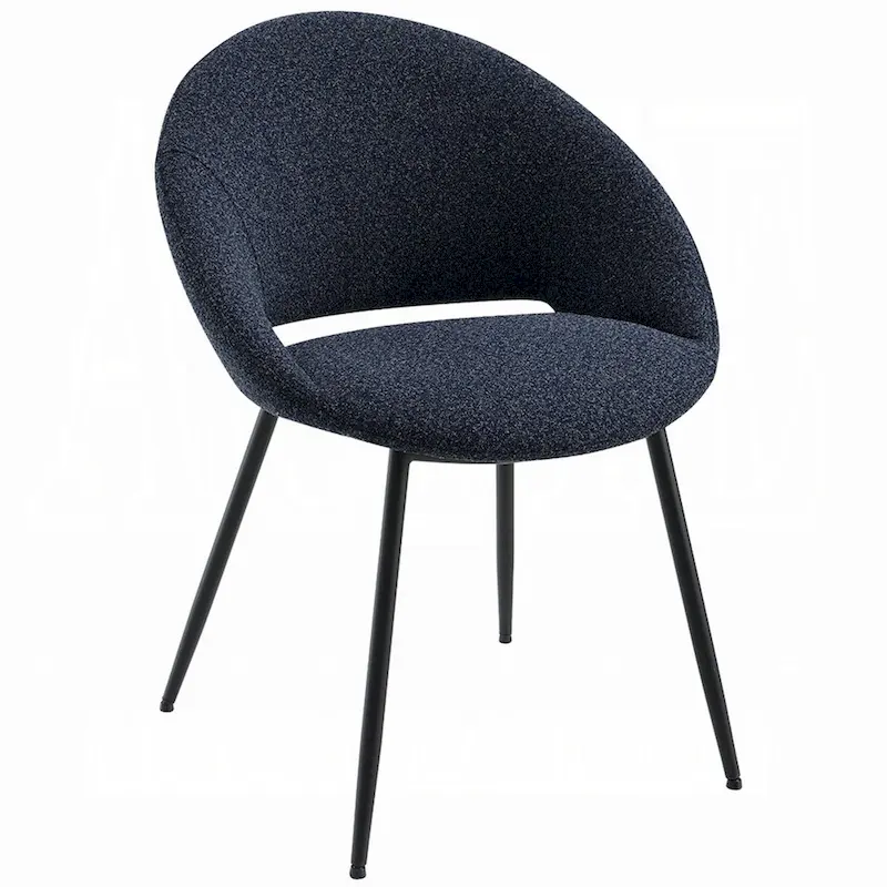 Laus Side Dining Chair Set of 2, Black Boucle, Sleek Black Metal Frame