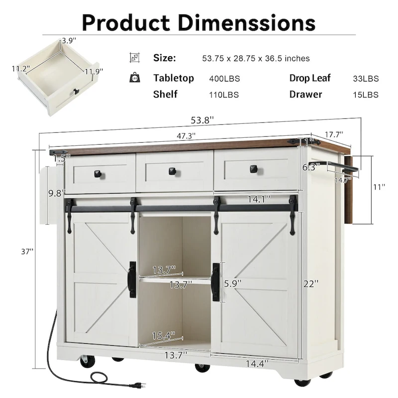 Farmhouse Kitchen Island with Power Outlet