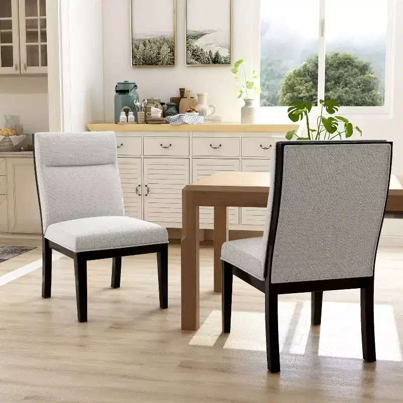 Set of 2 Upholstered Side Chairs Black/White Modern Contoured Tufted Back Tapered Legs