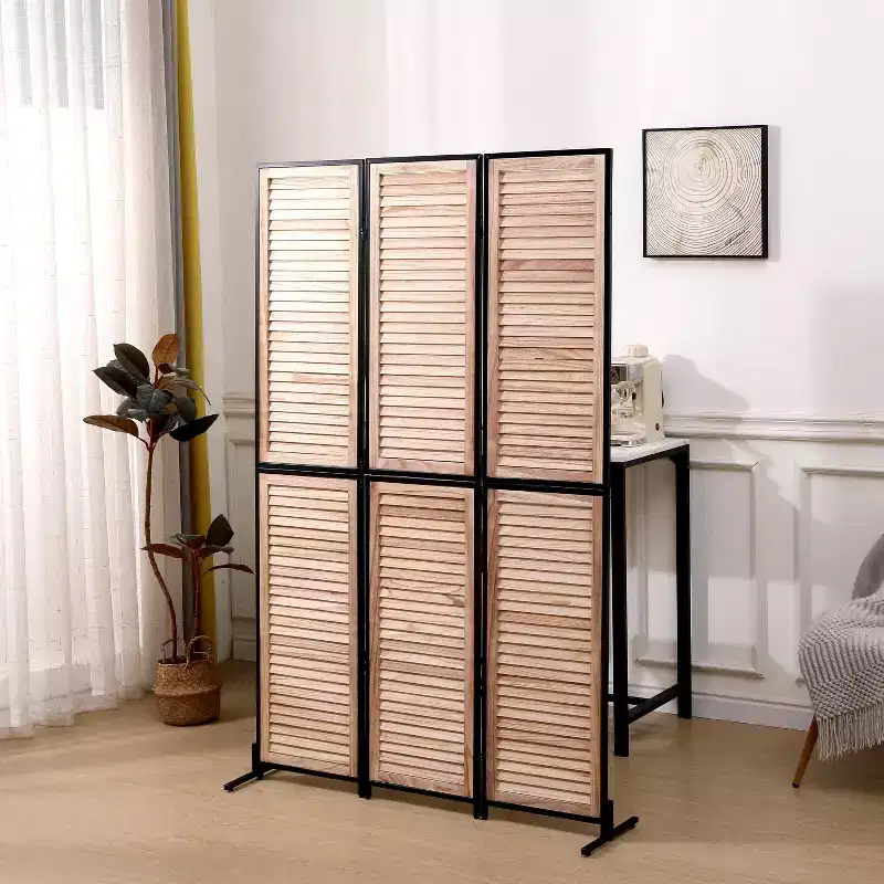 MAYEERTY 3 Panel Room Divider 6Ft Wood Folding Privacy Screen Brown Free Standing Wall Separator Room Divider
