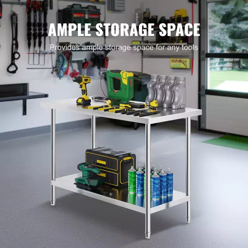 Stainless Steel Prep Table 24''x48''x34'' with Adjustable Shelves