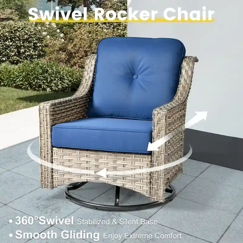 XIZZI 6-piece Patio Furniture Wicker Conversation Set with Swivel Chair